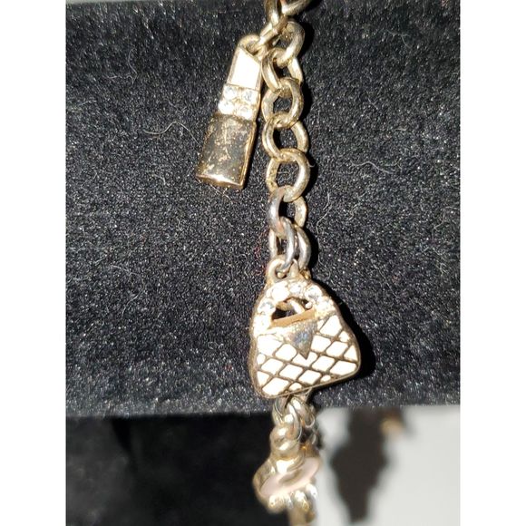 A Guess Women's Charm Bracelet Gold Tone Chain Lipstick Rhinestone - Picture 1 of 11